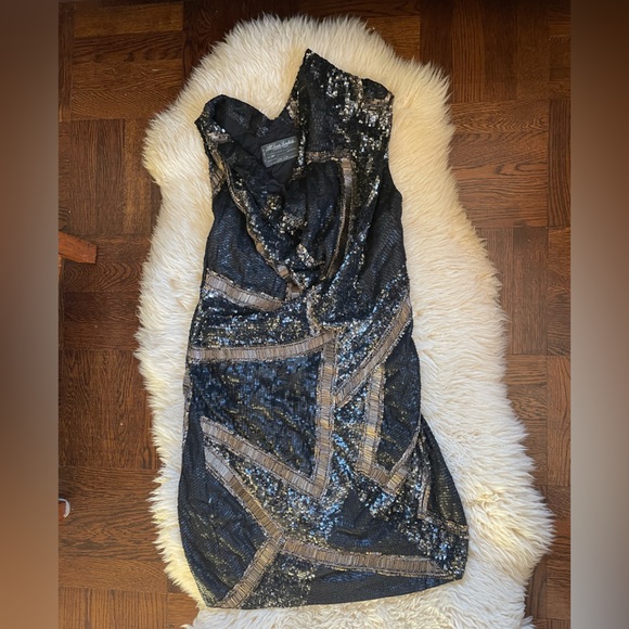 All Saint Dasia Dress sequined gold and black New Year’s Eve dress size 10 - Picture 7 of 8